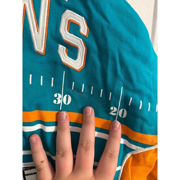 NFL Miami Dolphins Varsity Racing Canvas Oversized Jacket Orange Teal Sz: XL - Picture 5 of 7